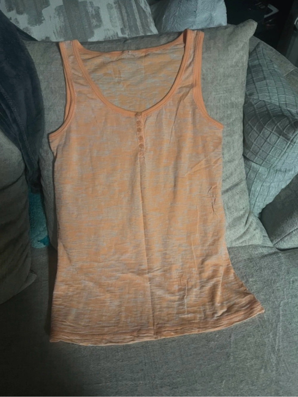 Women’s Peach Burnout Henley Tank Top